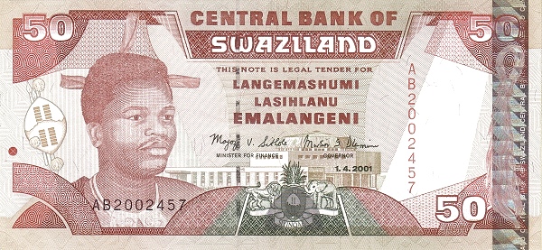 SWAZILAND 50 Emalangeni 2001 Pick 31 collectible banknote