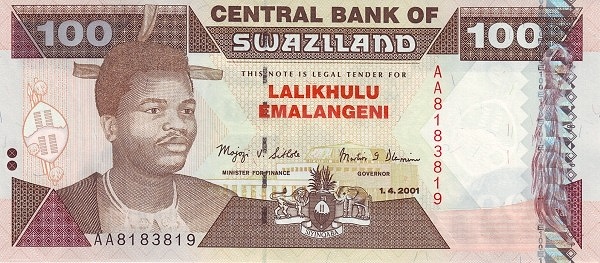 SWAZILAND 100 Emalangeni 2001 Pick 32 collectible banknote