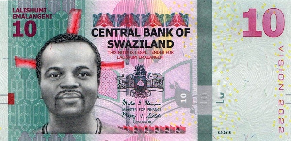 SWAZILAND 10 Emalangeni 2015 Pick 41 collectible banknote