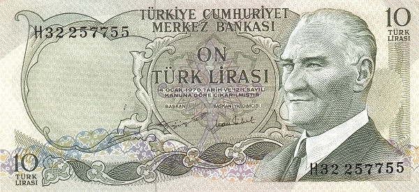 TURKEY 10 Türk 1970 Pick 186