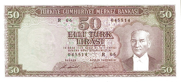 TURKEY 50 Türk 1970 Pick 187A