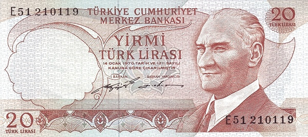 TURKEY 20 Türk 1970 Pick 187