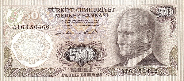 TURKEY 50 Türk 1970 Pick 188 collectible banknote