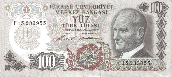 TURKEY 100 Türk 1970 Pick 189 collectible banknote