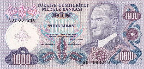 TURKEY 1000 Türk 1970 Pick 191 collectible banknote