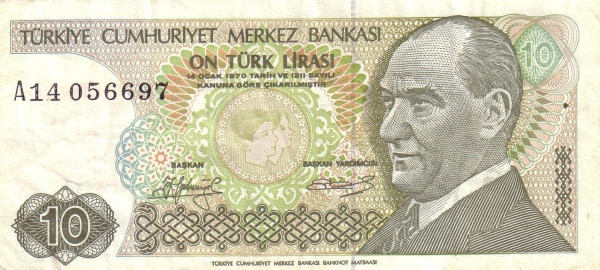 TURKEY 10 Türk 1970 Pick 192 collectible banknote