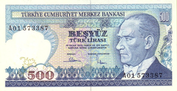 TURKEY 500 Türk 1970 Pick 195 collectible banknote