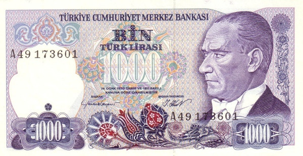 TURKEY 1000 Türk 1970 Pick 196 collectible banknote