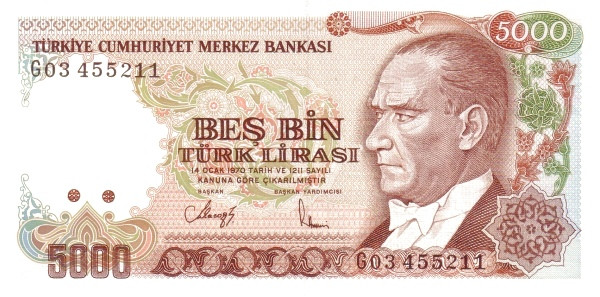 TURKEY 5000 Türk 1970 Pick 198 collectible banknote