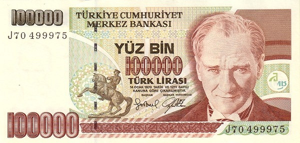TURKEY 100000 Türk 1970 Pick 206 collectible banknote