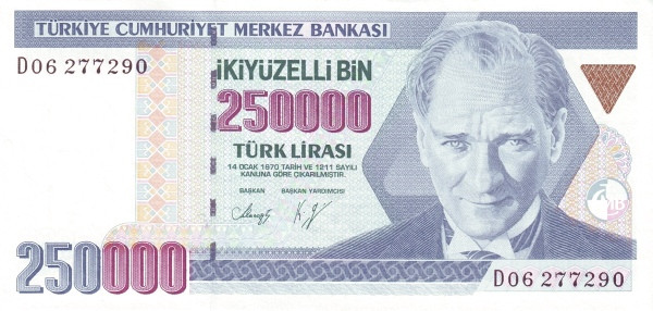 TURKEY 250000 Türk 1970 Pick 207 collectible banknote