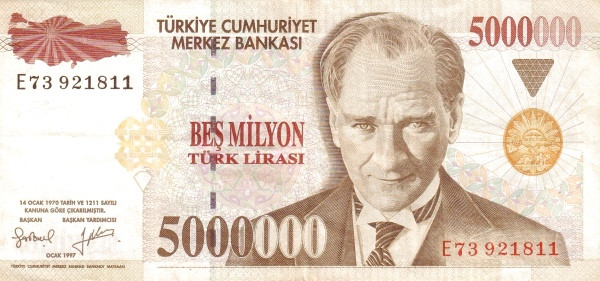 TURKEY 5000000 Türk 1970 Pick 210 collectible banknote