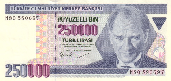 TURKEY 250000 Türk 1970 Pick 211 collectible banknote