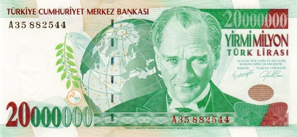 TURKEY 20000000 Türk 1970 Pick 215 collectible banknote