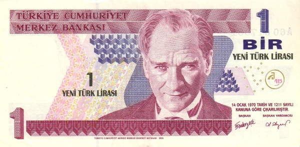 TURKEY 1 Yeni 1970 Pick 216 collectible banknote
