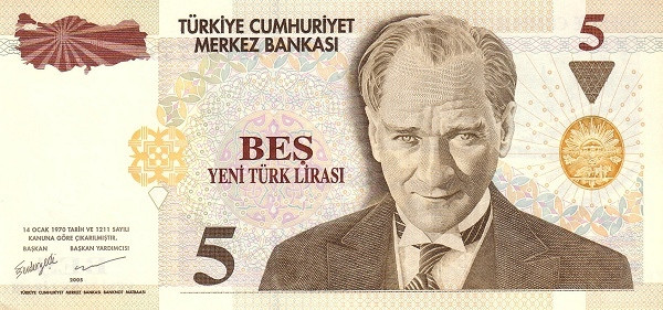 TURKEY 5 Yeni 1970 Pick 217 collectible banknote