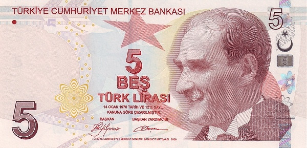 TURKEY 5 Türk 1970 Pick 222 collectible banknote