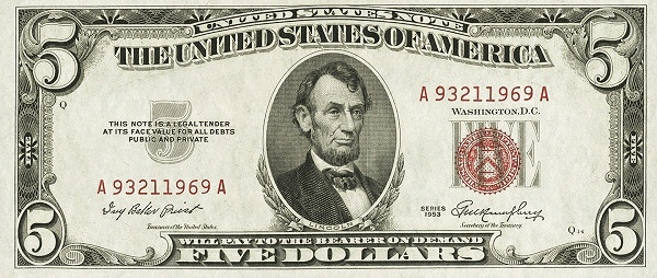UNITED STATES OF AMERICA 5 Dollars 1953 Pick 381