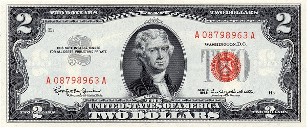 UNITED STATES OF AMERICA 2 Dollars 1963 Pick 382