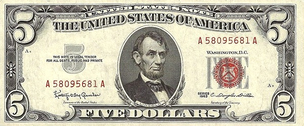 UNITED STATES OF AMERICA 5 Dollars 1963 Pick 383