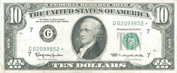 UNITED STATES OF AMERICA 10 Dollars 1963 Pick 445 collectible banknote