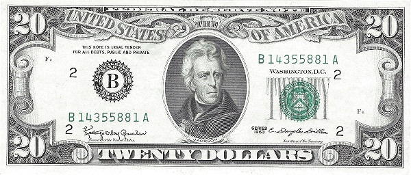 UNITED STATES OF AMERICA 20 Dollars 1963 Pick 446 collectible banknote