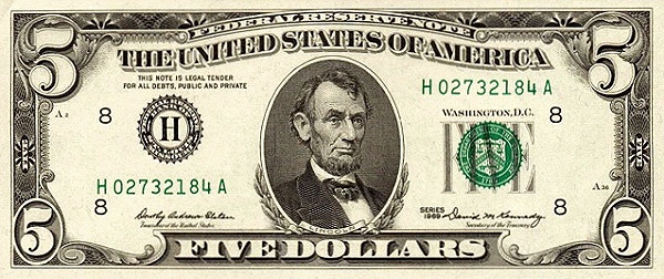 UNITED STATES OF AMERICA 5 Dollars 1969 Pick 450 collectible banknote