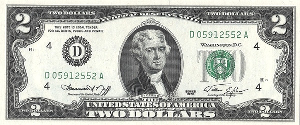 UNITED STATES OF AMERICA 2 Dollars 1976 Pick 461 collectible banknote