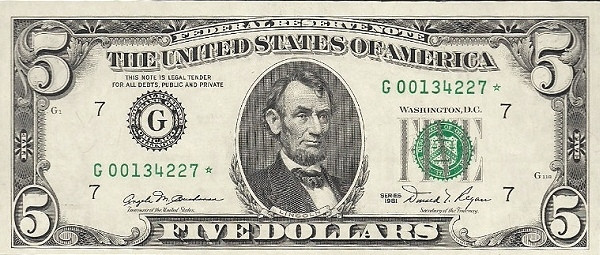 UNITED STATES OF AMERICA 5 Dollars 1981 Pick 469 collectible banknote