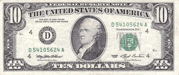UNITED STATES OF AMERICA 10 Dollars 1993 Pick 492 collectible banknote