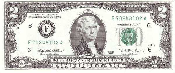 UNITED STATES OF AMERICA 2 Dollars 1995 Pick 497 collectible banknote