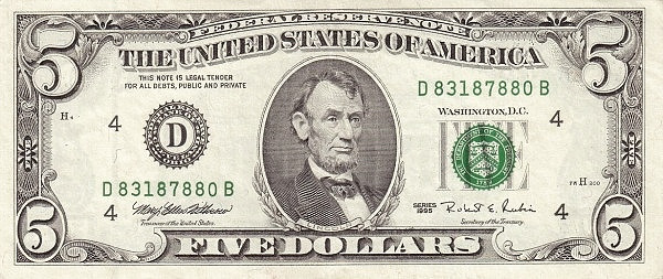 UNITED STATES OF AMERICA 5 Dollars 1995 Pick 498 collectible banknote