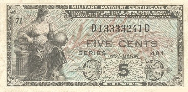 UNITED STATES OF AMERICA 5 Cents 1951 Pick M22 collectible banknote
