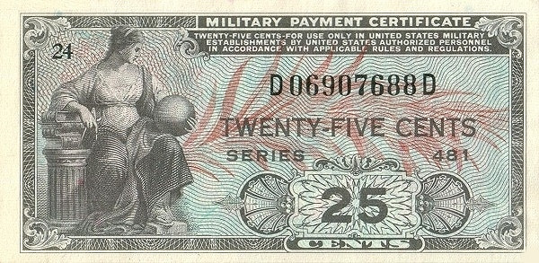 UNITED STATES OF AMERICA 25 Cents 1951 Pick M24 collectible banknote