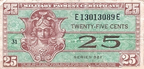 UNITED STATES OF AMERICA 25 Cents 1954 Pick M31 collectible banknote