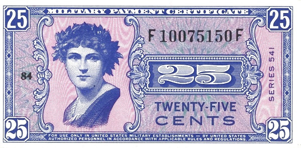 UNITED STATES OF AMERICA 25 Cents 1958 Pick M38 collectible banknote