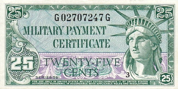 UNITED STATES OF AMERICA 25 Cents 1961 Pick M45 collectible banknote