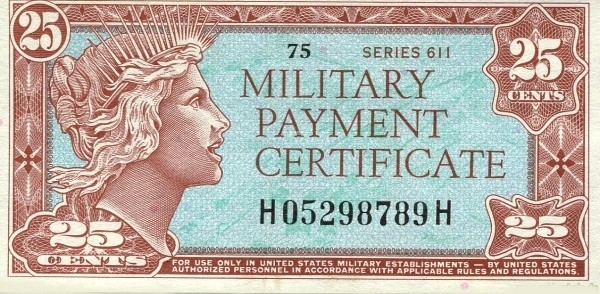 UNITED STATES OF AMERICA 25 Cents 1964 Pick M52 collectible banknote