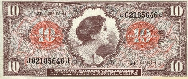 UNITED STATES OF AMERICA 10 Dollars 1965 Pick M63 collectible banknote