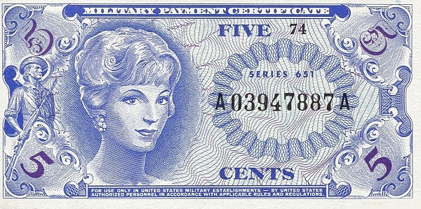 UNITED STATES OF AMERICA 5 Cents 1969 Pick M72A collectible banknote