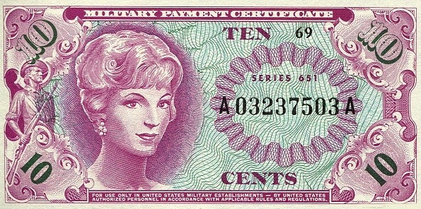 UNITED STATES OF AMERICA 10 Cents 1969 Pick M72B collectible banknote