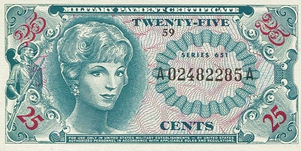 UNITED STATES OF AMERICA 25 Cents 1969 Pick M72C collectible banknote