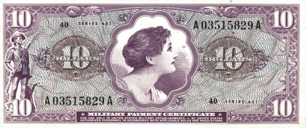 UNITED STATES OF AMERICA 10 Dollars 1969 Pick M74 collectible banknote