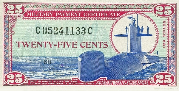 UNITED STATES OF AMERICA 25 Cents 1969 Pick M77 collectible banknote