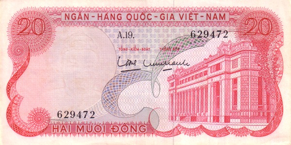 VIETNAM (SOUTH) 20 Dong 1969 Pick 24 collectible banknote