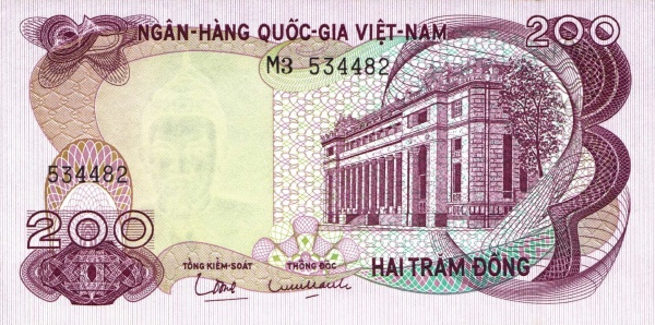 VIETNAM (SOUTH) 200 Dong 1970 Pick 27 collectible banknote