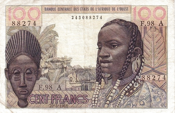 WEST AFRICAN STATES – CÔTE D’IVOIRE / IVORY COAST 100 Francs 1961 Pick 101A