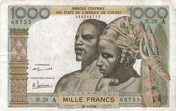WEST AFRICAN STATES – CÔTE D’IVOIRE / IVORY COAST 1000 Francs 1959 Pick 103A