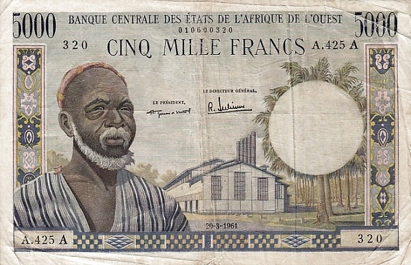 WEST AFRICAN STATES – CÔTE D’IVOIRE / IVORY COAST 5000 Francs 1961 Pick 104A