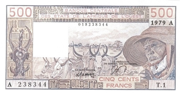 WEST AFRICAN STATES – CÔTE D’IVOIRE / IVORY COAST 500 Francs 1979 Pick 105A collectible banknote